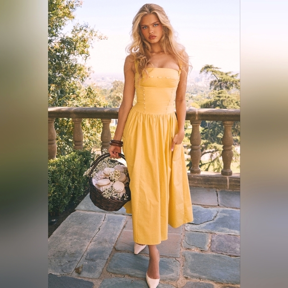 House of CB Dresses & Skirts - House of CB Yellow Strapless Midi Dress